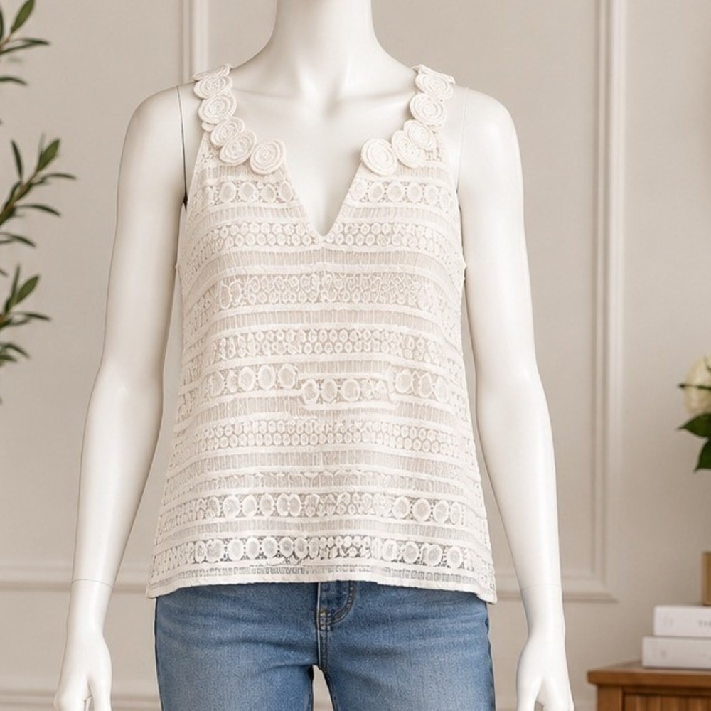 Jones Studio Women Halter Top White Geometric Lace Sleeveless Medium